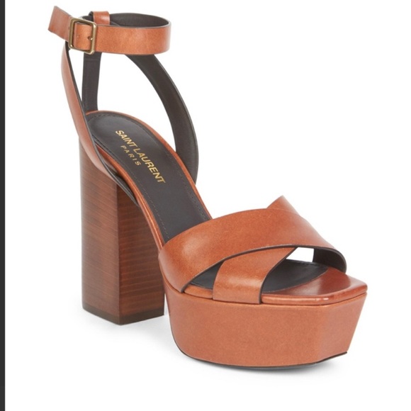 Saint Laurent Shoes - Saint Laurent Farrah Leather Platform Sandals